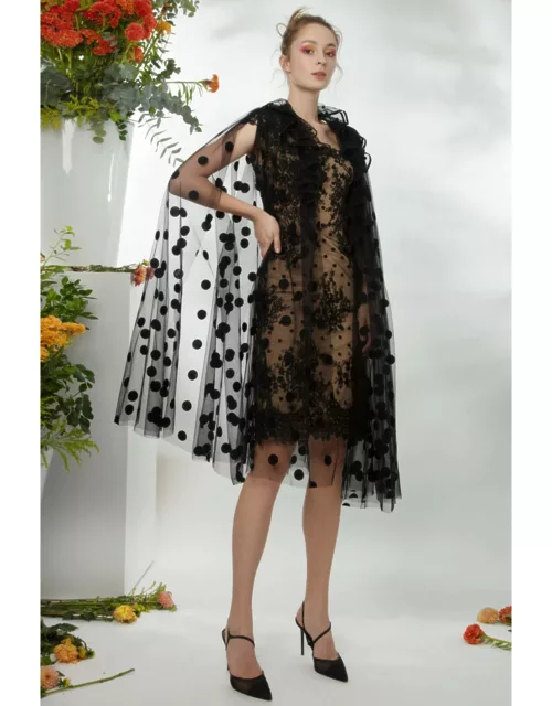 Gemy Maalouf Lace and Dotted Tulle Dress with Cape