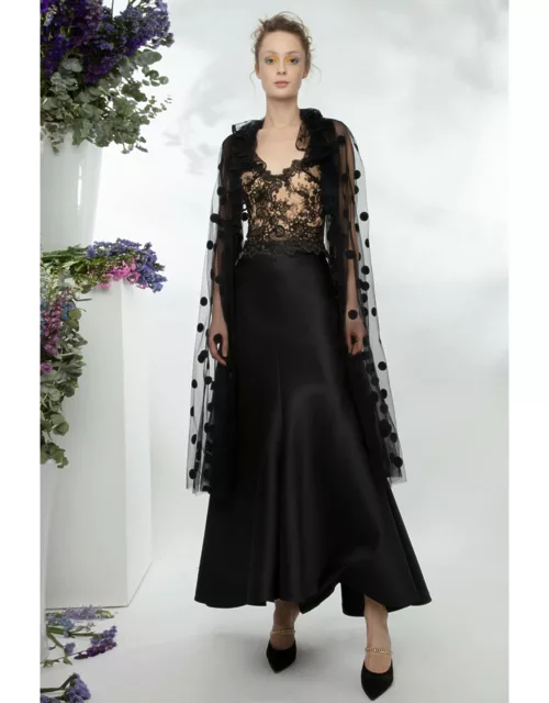 Gemy Maalouf Lace Corset-like Top, Mikado Skirt and Cape
