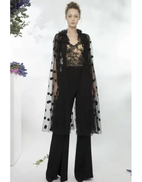 Gemy Maalouf Lace Corset-like Top, Pants and Cape