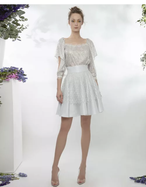 Gemy Maalouf Shimmery Top With Lace Details and Short Skirt