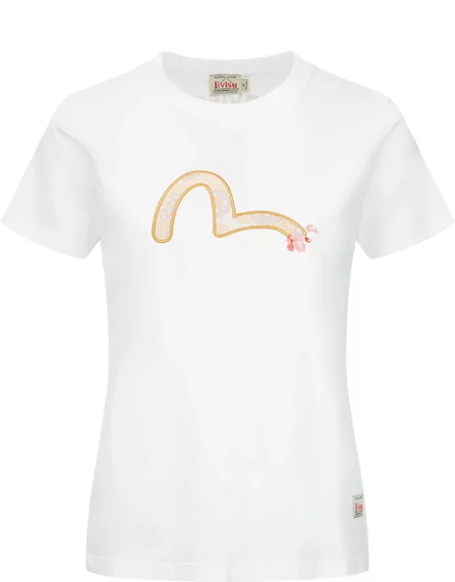 Wave-pattern Seagull Embroidery T-shirt