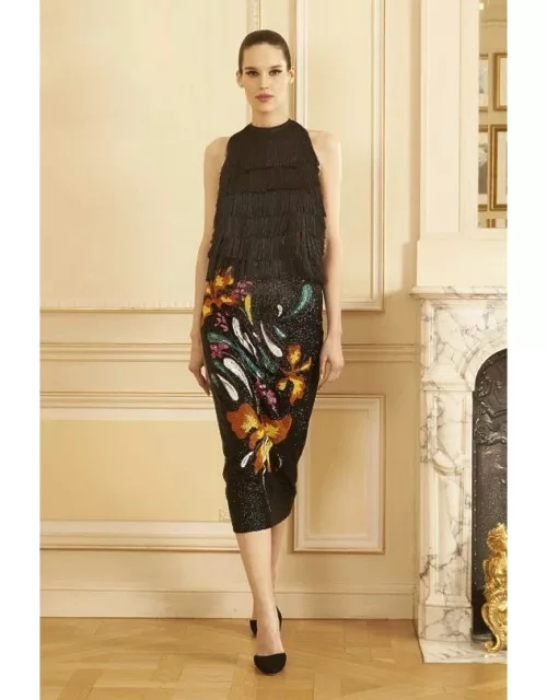 Georges Hobeika Embroidered Halter Top and Pencil Skirt