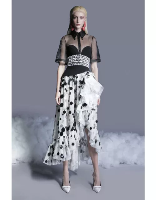 Georges Hobeika Organza Shirt Crepe Corset and Tulle Skirt