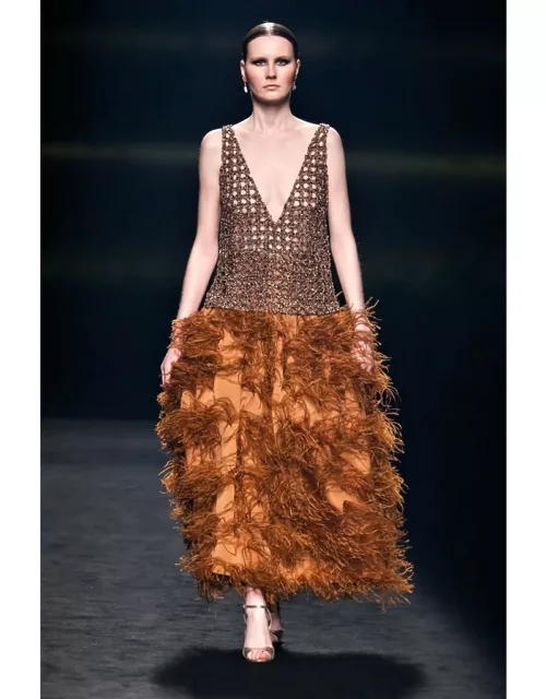 Isabel Sanchis Esperia Sleeveless Top and Feathered Skirt