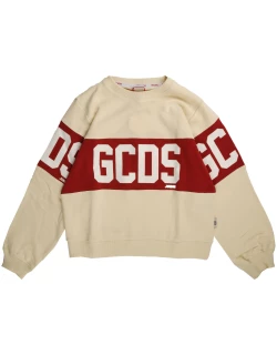 GCDS Mini Beige Sweatshirt With Red Insert And Logo
