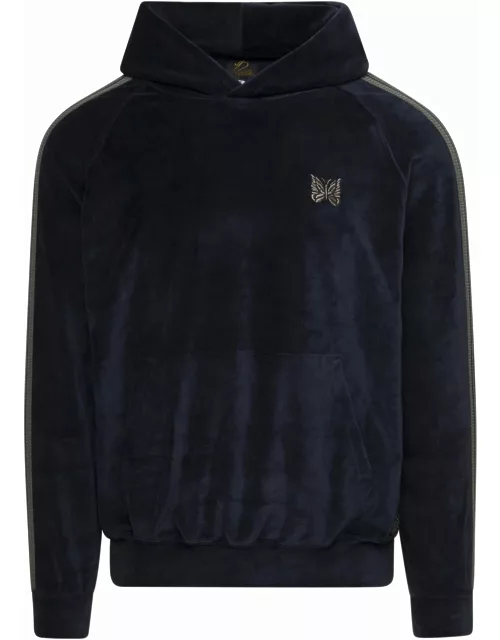 Dark Blue Hooded Sweatshirt In Velour Man Needle