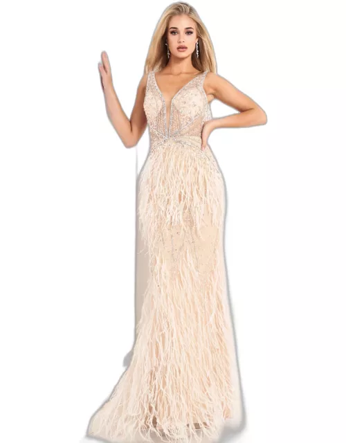 Jovani Embellished Feather Skirt Gown