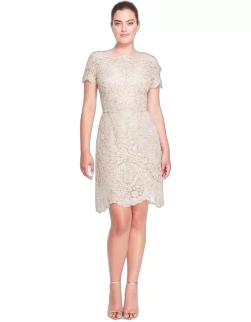 Marchesa Boat Neck Lace Knee-Length Dres
