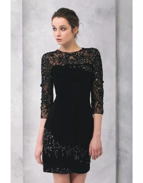 Tony Ward Embroidered Fitted Crepe Cocktail Dres