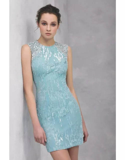 Tony Ward Sleeveless Embroidered Tulle Cocktail Dres