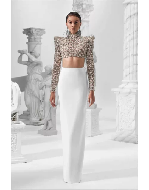Khaled & Marwan Couture Beaded Crop Top and Skirt