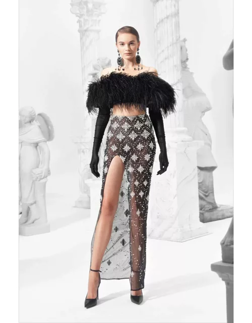 Khaled & Marwan Couture Feathered Top and Beaded Skirt