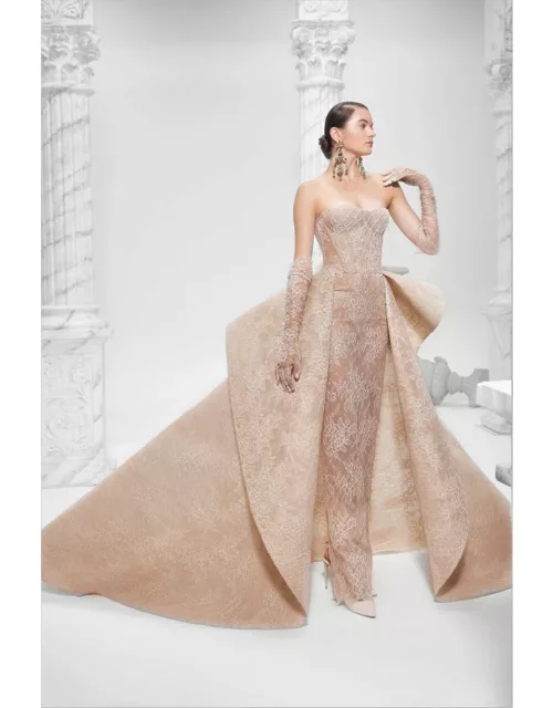 Khaled & Marwan Couture Strapless Gown with Sculpted Skirt