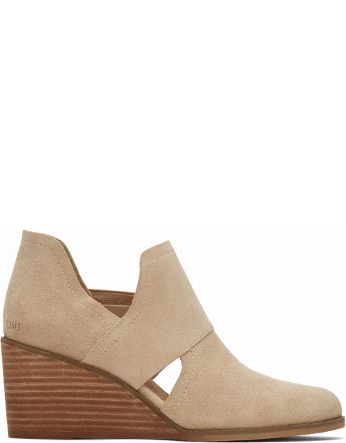 TOMS Women's Natural Oatmeal Kallie Cutout Suede Wedge Bootie