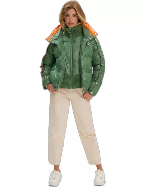 Amelia Women&#39;s Two-Tone Puffer Jacket With Zip-A-Way Hood