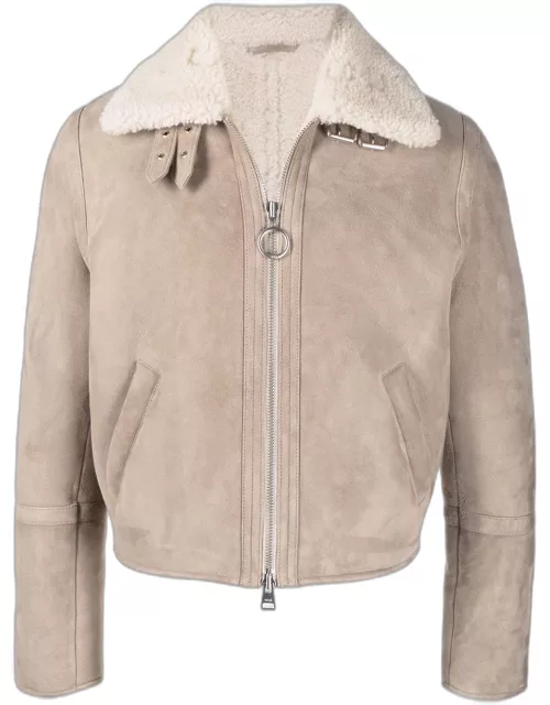 AMI Paris contrast-collar leather jacket