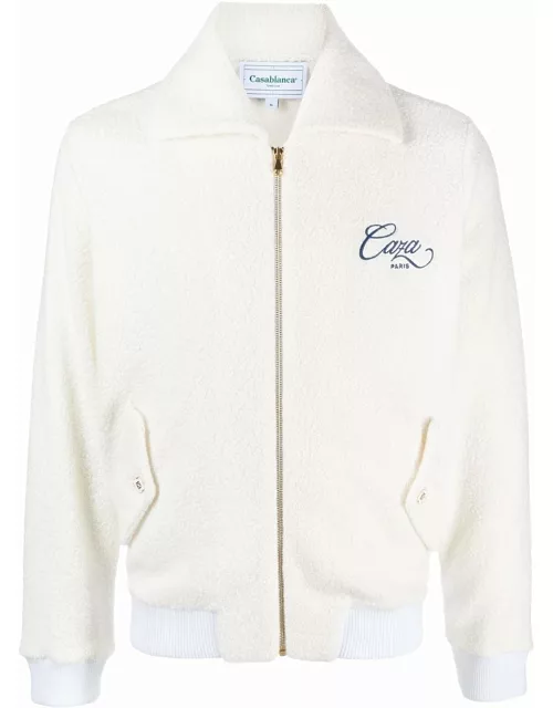 CASABLANCA Logo-embroidered zip-front jacket Off-White