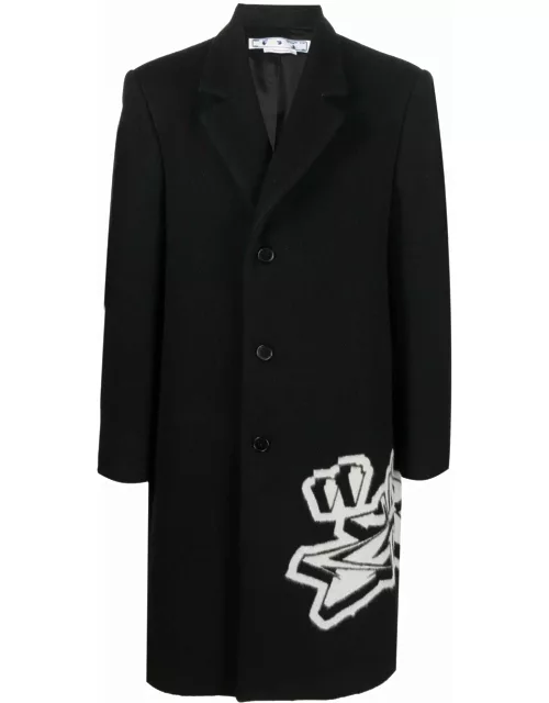 OFF-WHITE Graffiti Wool Overcoat Black