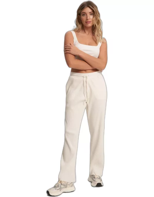 Ruth Women&#39;s Lounge Ribbed Pants With Drawcord Waist and Raw Edge He