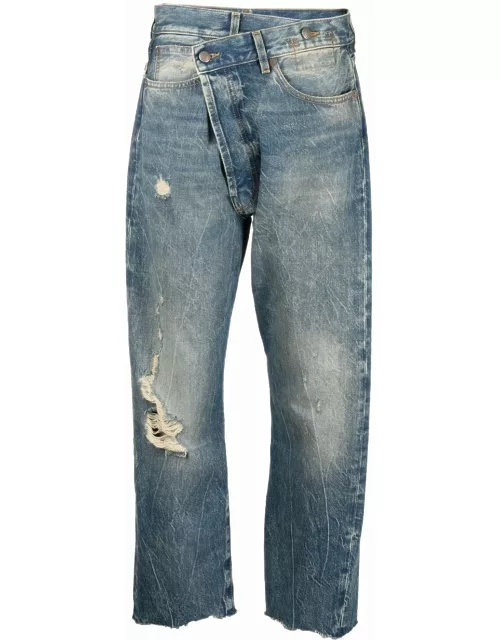 R13 cropped distressed jean