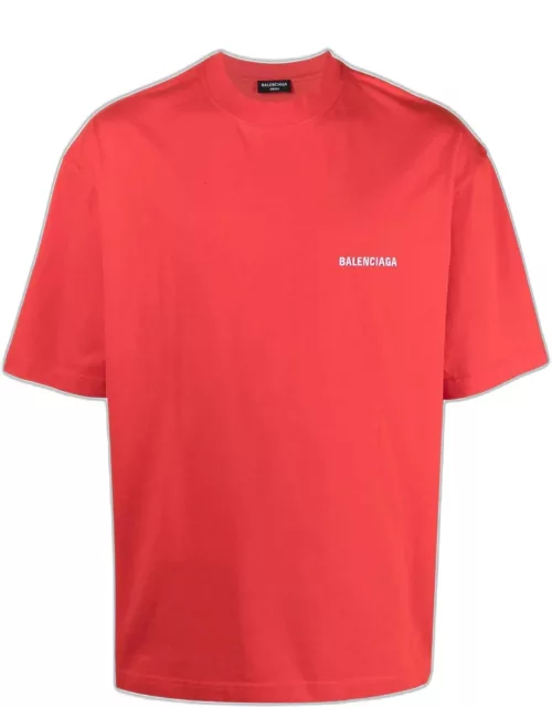 BALENCIAGA UNISEX Logo Medium Fit T-Shirt Red/Black