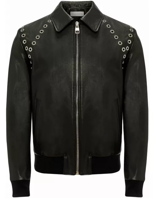 Alexander Mc Queen punch-holes zip-up leather jacket