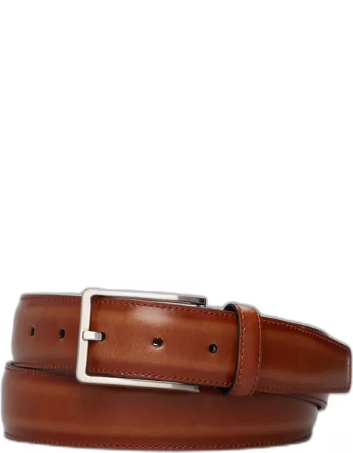 JoS. A. Bank Men's Trapunto Stitch Moc Croc Leather Belt, Cognac