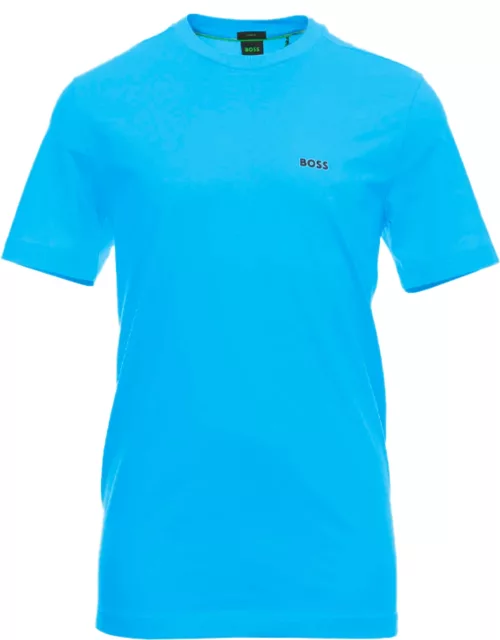 BOSS Logo Print Cotton T-Shirt Open Blue