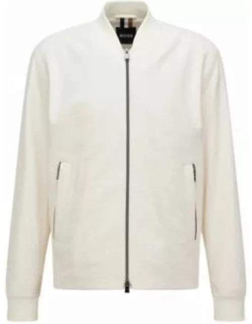 Slim-fit zip-up jacket in stretch seersucker fabric- White Men'
