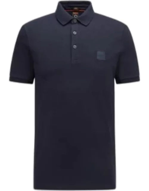 Stretch-cotton slim-fit polo shirt with logo patch- Dark Blue Men's Polo Shirt