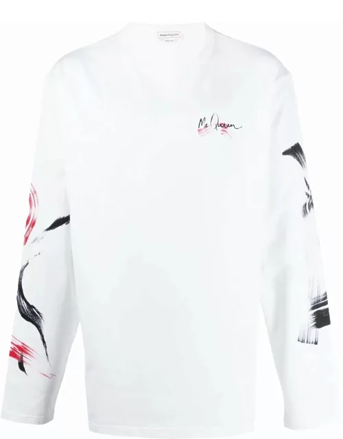ALEXANDER MCQUEEN Watercolour-print Cotton Sweatshirt White/Multicolour