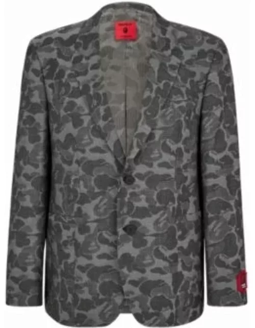Relaxed-fit jacket in virgin-wool jacquard- Black Men's Sport Coat