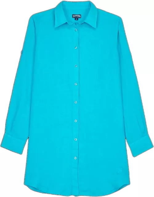 Women Linen Shirt Dress Solid - Shirt Dress - Fragance - Blue