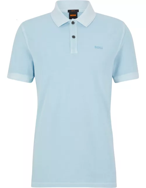BOSS Logo-embossed Cotton Polo Shirt Open Blue