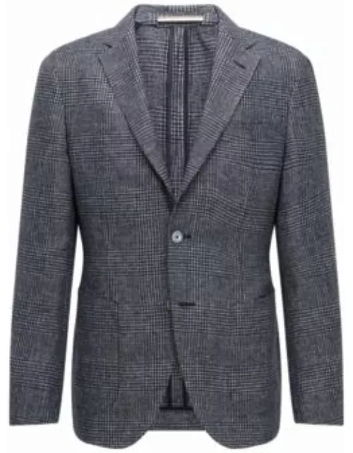 Slim-fit jacket in checked linen with notch lapels- Dark Blue Men's Sport Coat
