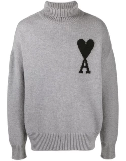 AMI PARIS Ami De Coeur Unisex Funnel Neck Sweater Grey/Black