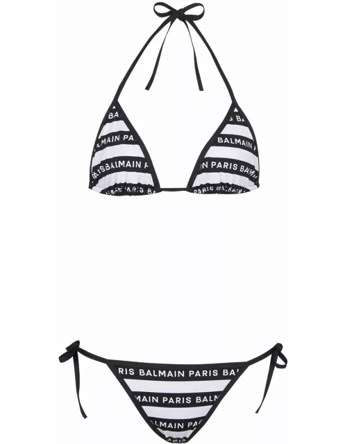 Balmain logo-print halterneck bikini