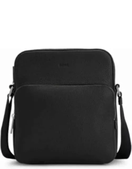 Reporter bag in grained Italian leather with embossed logo- Black Men's Reporter bag