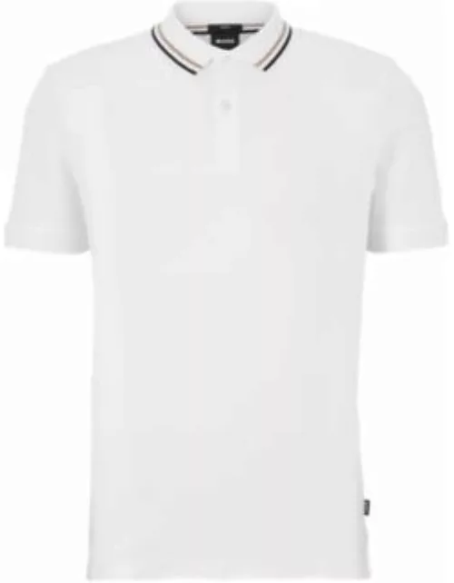 Slim-fit polo shirt in cotton with striped collar- White Men's Polo Shirt