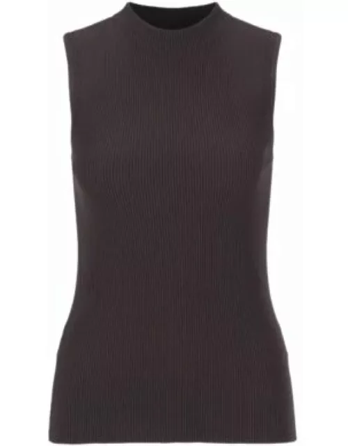 Sleeveless mock-neck top with ribbed structure- Dark Grey Women's Exclusive