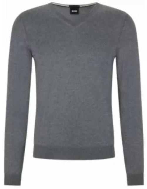 Slim-fit V-neck sweater in virgin wool- Grey Men's Sweaters and Cardigan