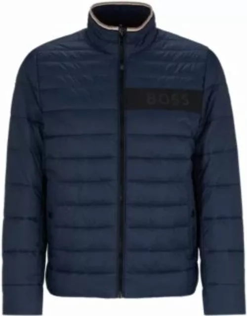 Water-repellent padded jacket with 3D logo tape- Dark Blue Men's Casual Jacket