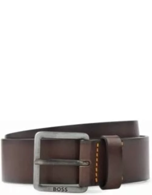 Leather belt with logo buckle- Dark Brown Men's Business Belt