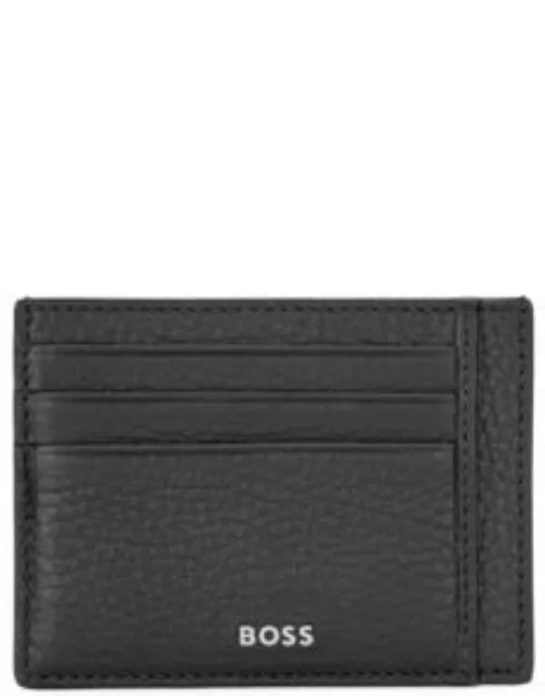 Italian-leather card holder with silver-effect logo- Black Men's Wallet