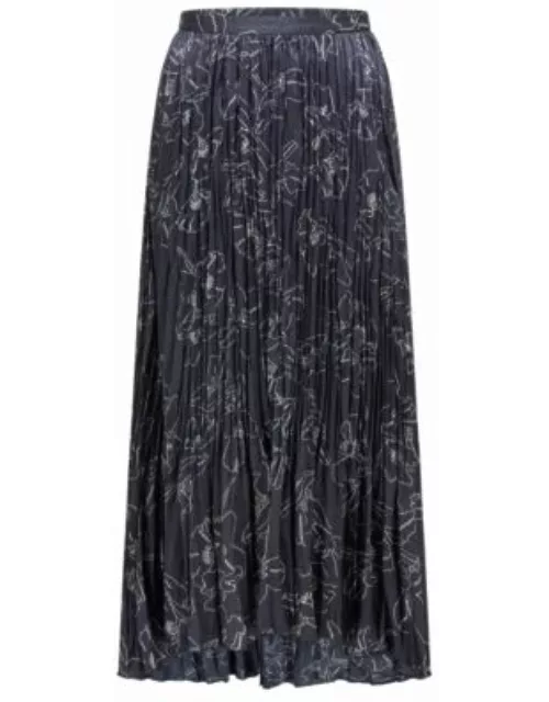 Floral-print midi skirt in crinkled recycled fabric- Patterned Women's A-Line Skirt