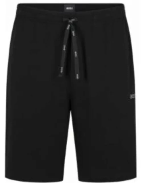 Stretch-cotton shorts with contrast logo and drawcord- Black Men's Loungewear
