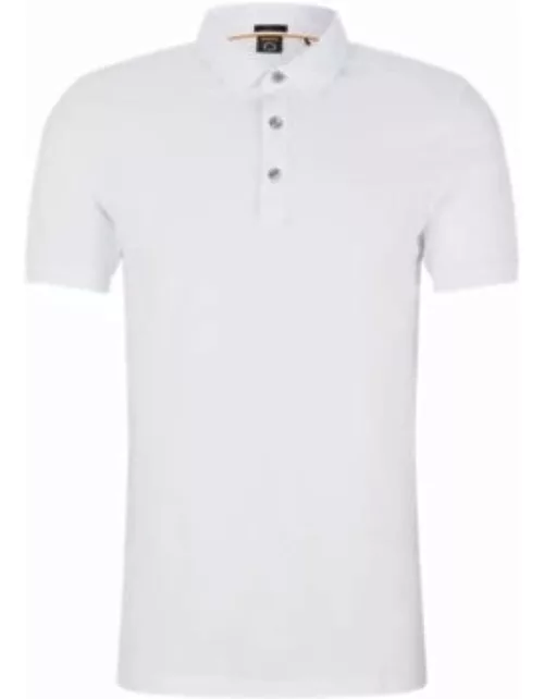 Stretch-cotton slim-fit polo shirt with logo patch- White Men's Polo Shirt