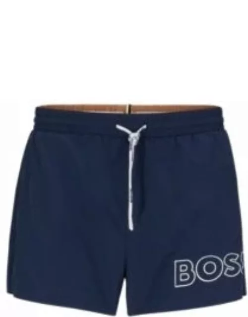 Quick-drying swim shorts with outline logo- Dark Blue Men's Swim Short