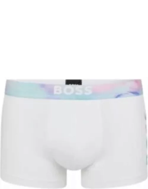 Stretch-cotton trunks with multi-colored artwork- White Men's Underwear and Nightwear