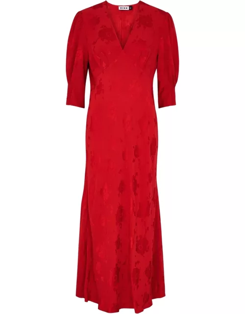 Rixo Zadie Floral-jacquard Crepe Maxi Dress - Red